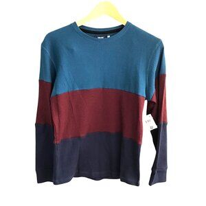 Univibe Colorblock Long Sleeve Crewneck Waffle Knit Shirt XL Cotton/Polyester Bl